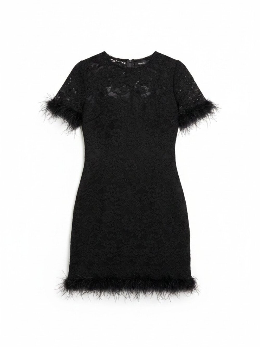NWT WAYF Alina Ostrich Feather Floral Lace Minidress Black L - Picture 2 of 14